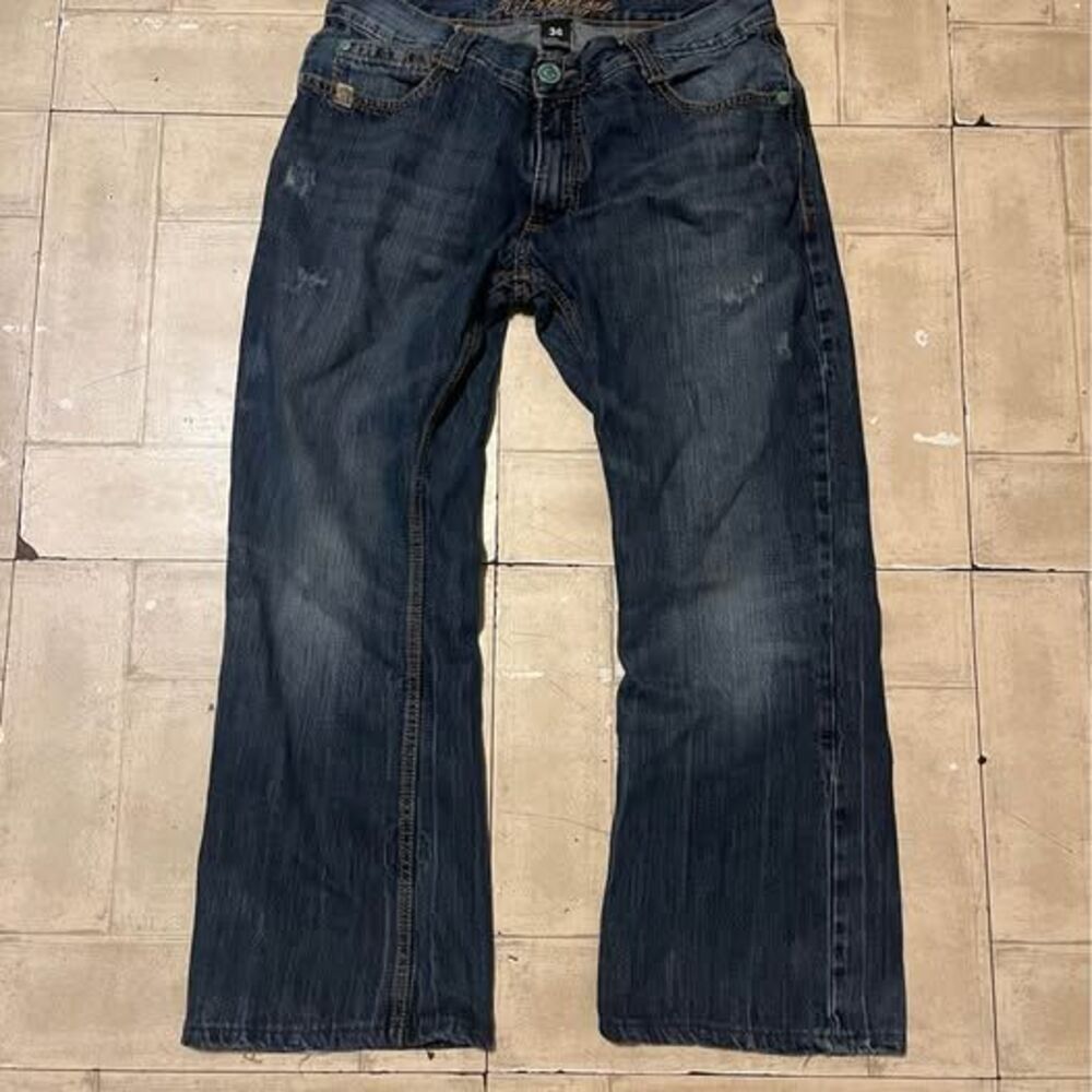 A.prodigee wide leg back pocket design blue jeans size 34